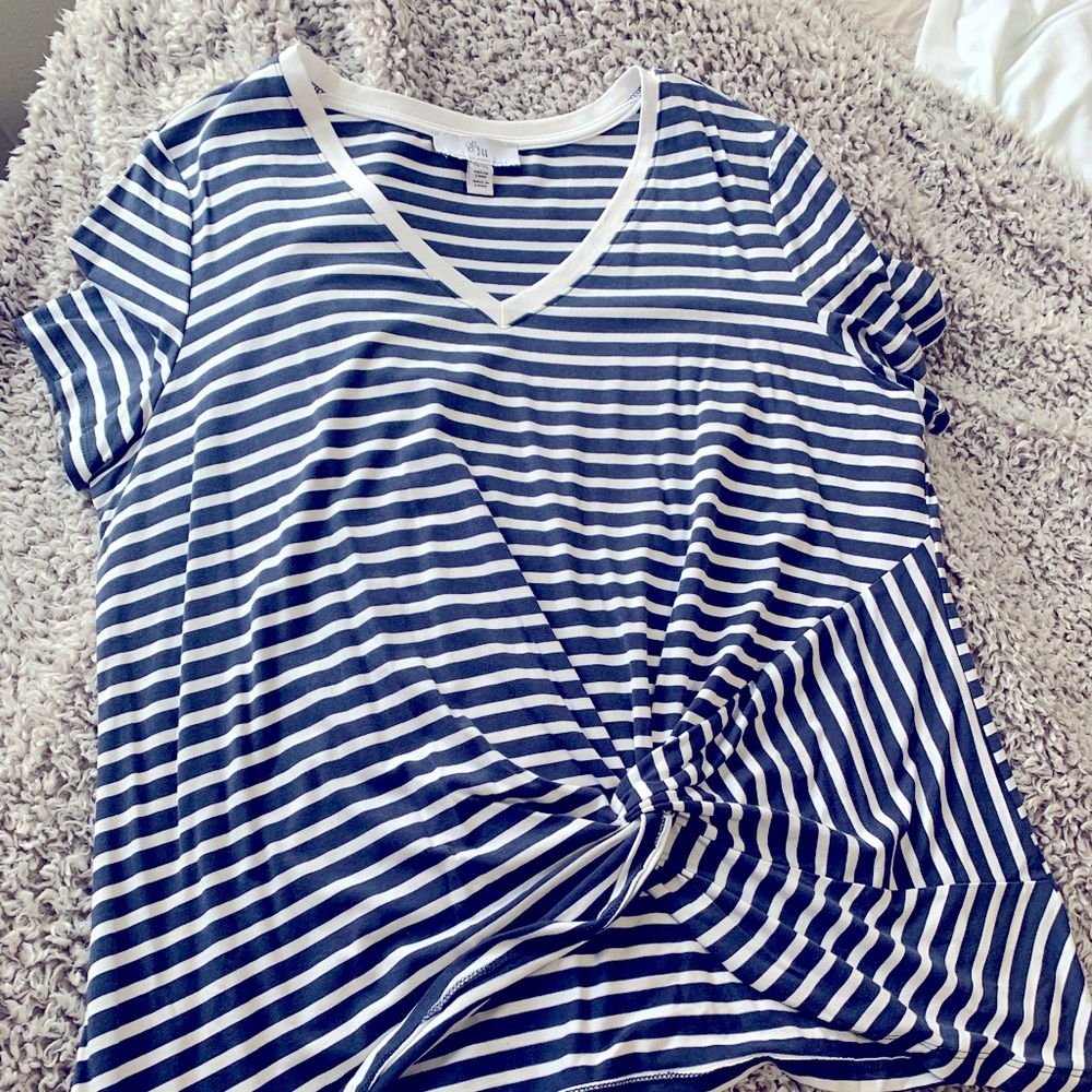 XL Striped Front Knot Tee
